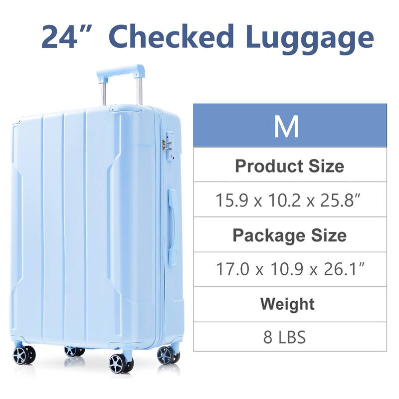 Hardshell Luggage, Lightweight Durable ABS Suitcases with Double Wheels, Expandable 24 Inch Checked Travel Luggage