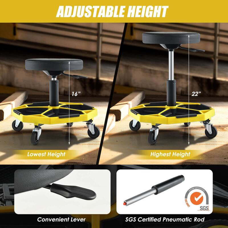 Costway Heavy-Duty Adjustable Height Rolling Stool with Tool Tray - See Details