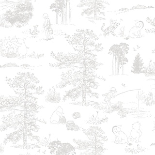 Winnie The Pooh Grey Toile Peel and Stick Wallpaper by RoomMates