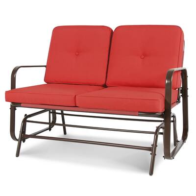 Daily Boutik UV-Resistant Red 2 Seater Ergo Patio Glider Loveseat Rocking Chair Bench - 21" x 47" x 36"