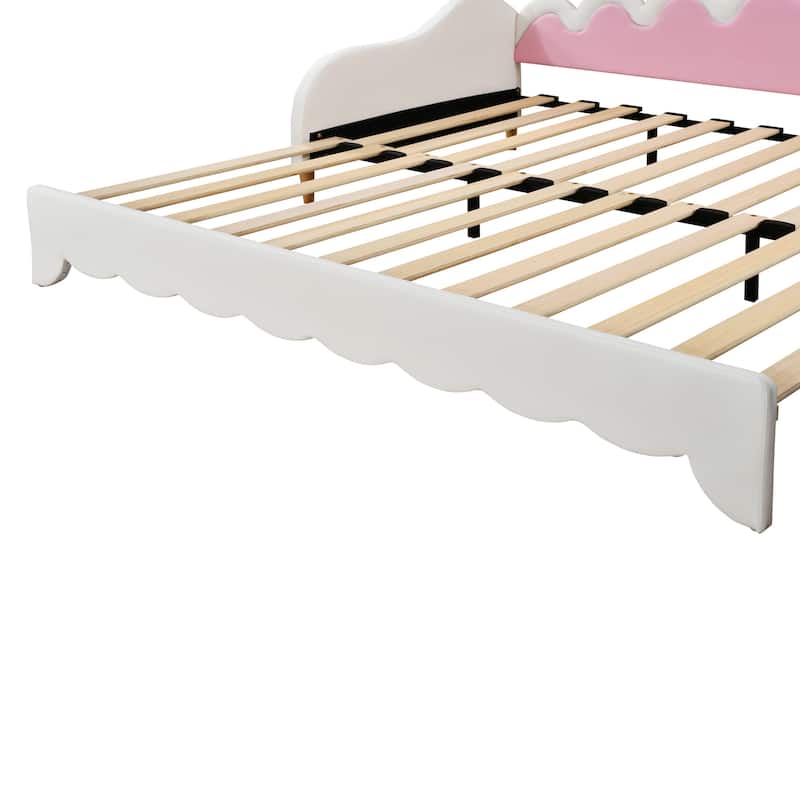 White Twin Princess Upholstered Daybed with LED & Crown Headboard