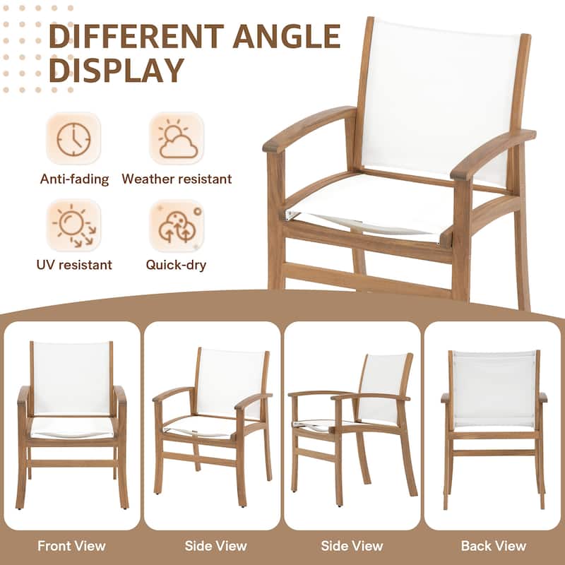 Outdoor Wooden Armchairs with Textilene Back (Set of 4)