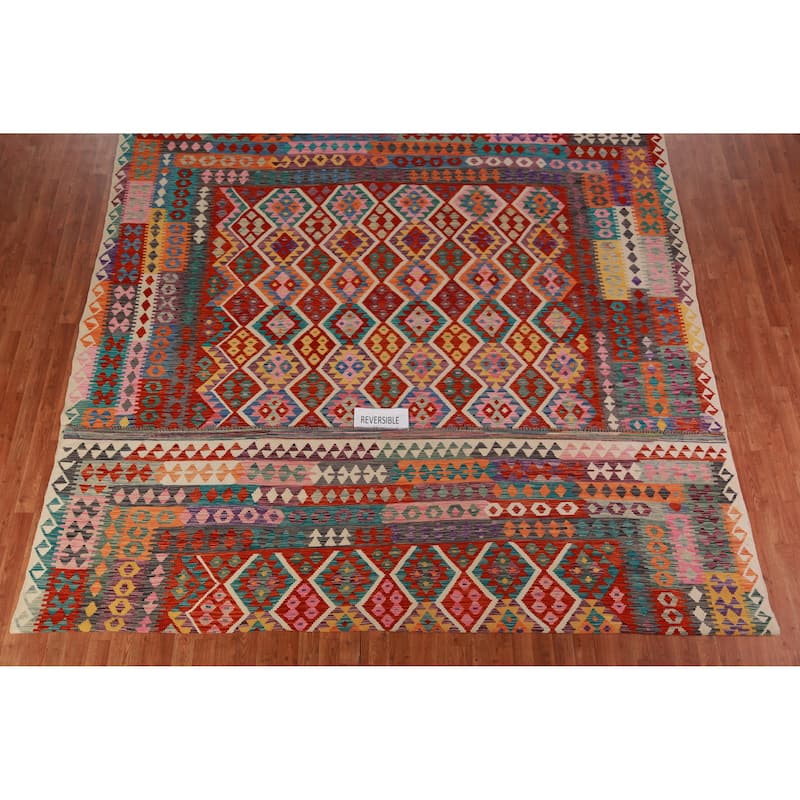 Reversible Kilim Oriental Area Rug Living Room Flatweave Wool Carpet - 10'1"x 13'1"