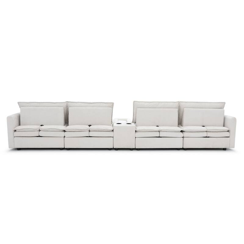 U-shaped Deep Seat Sectional Sofa Chenille Modular Reclining Couch with Storage Console Table, Ottomans and Adjustable Backrest
