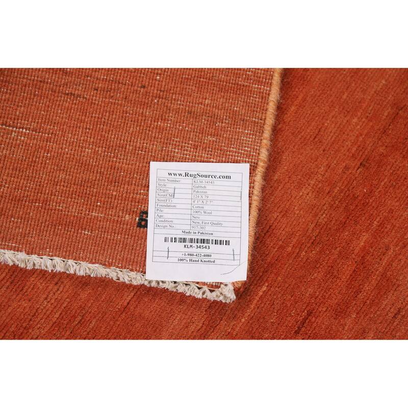 Gabbeh Oriental Foyer Rug Orange Handmade Wool Carpet - 2'7"x 4'1"