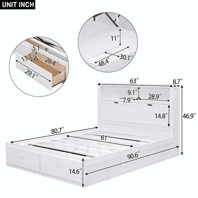 Wood Queen Size Hydraulic Platform Bed