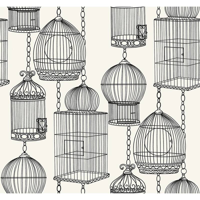 Seabrook Designs Alva Bird Cages Unpasted Wallpaper - 27 in. W x 27 ft. L - 27 in. W x 27 ft. L - Wrought Iron