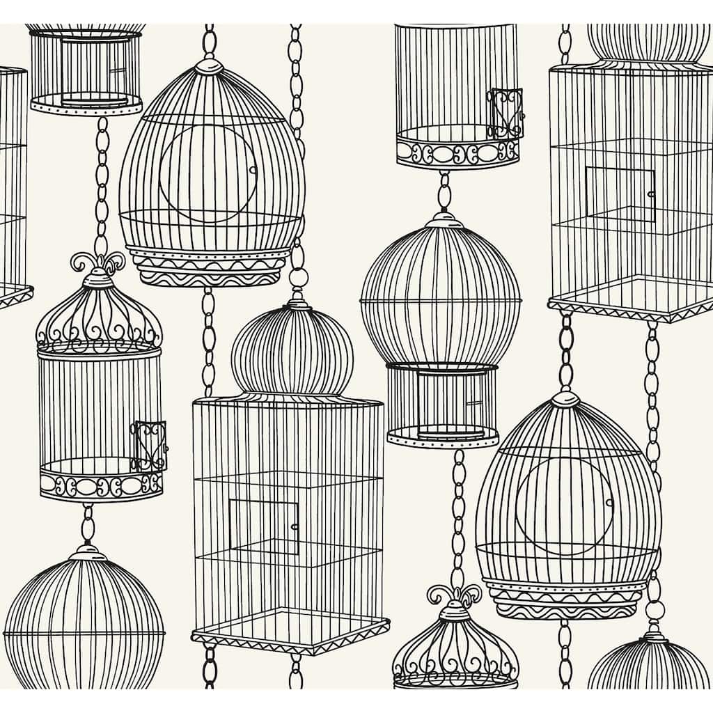 Seabrook Designs Alva Bird Cages Unpasted Wallpaper - 27 in. W x 27 ft. L