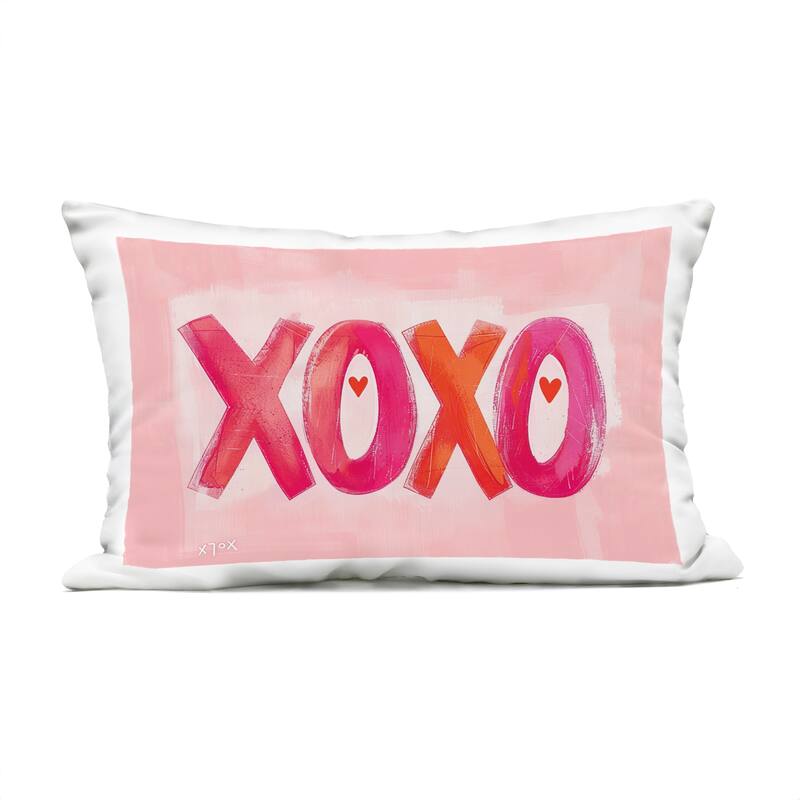 Stupell Pink XOXO with Hearts Printed Outdoor Throw Pillow Design by LSR Design Studio - Accent - Polyester - Pink - Single