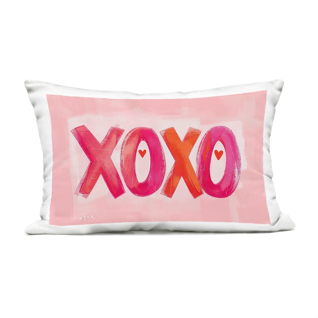 Stupell Pink XOXO with Hearts Printed Outdoor Throw Pillow Design by LSR Design Studio