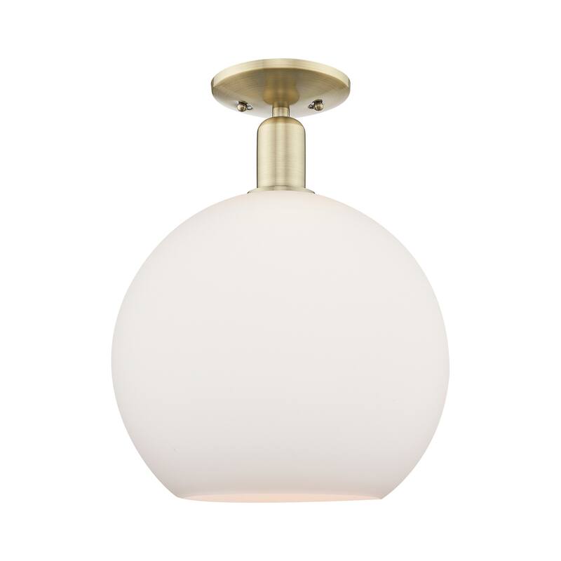 Innovations Lighting 716-1C-16-12 Athens Semi-Flush Athens 12" Wide - Antique Brass / Matte White