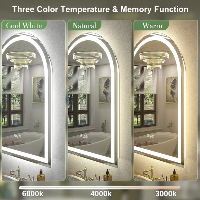 UL Certified Arched LED Anti-fog Tempered Glass Wall Bathroom Vanity Mirror