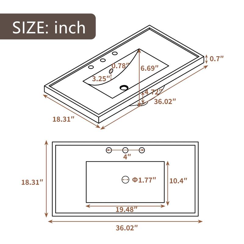 36" Bathroom Vanity with Sink Combo, Gray Bathroom Cabinet with Drawers, Solid Frame and MDF Board