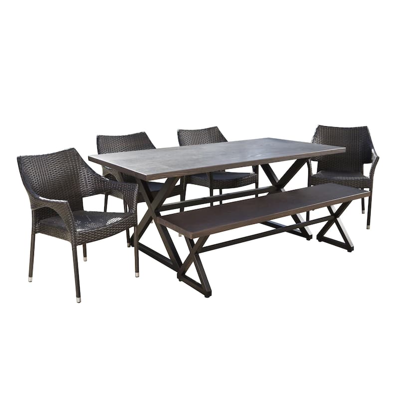 Isola Outdoor 6-piece Rectangle Aluminum Wicker Dining Set by Christopher Knight Home
