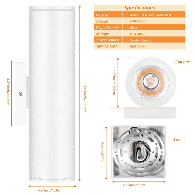 Up Down Outdoor Wall Light, IP65 Waterproof Alumnium Integrated Cylinder LED