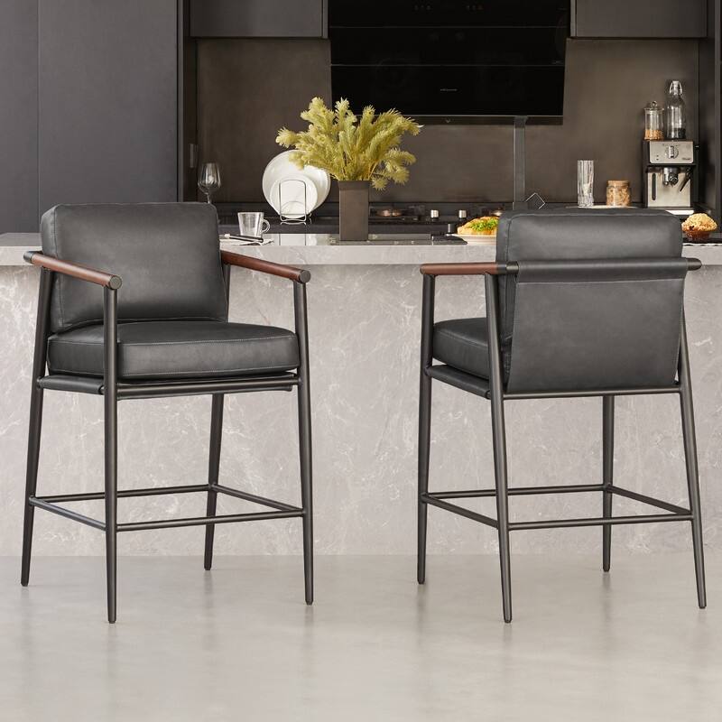 Chris Modern Counter Stools Set with Metal & Wood - Set of 2