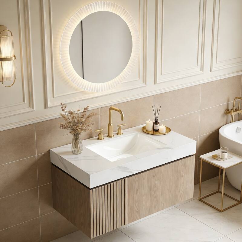 Floating Storage Bathroom Vanity with 3 Pre-drilled Faucet Holes