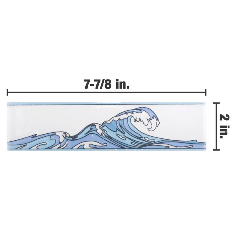 Merola Tile Captain Kanagawa Wave Glacier Blue 2" x 7-7/8" Ceramic Wall Trim - (1 Tile)