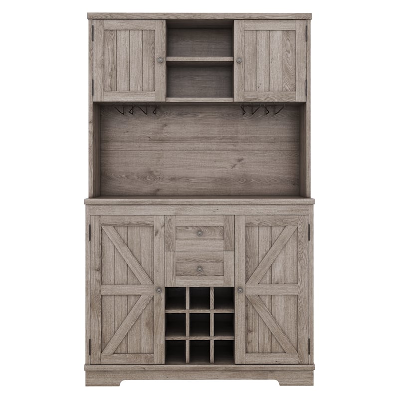 Coffee Bar Cabinet with Drawers and Shelves, Freestanding Kitchen Pantry with Cabinets, Wine Cabinet with Glass Racks