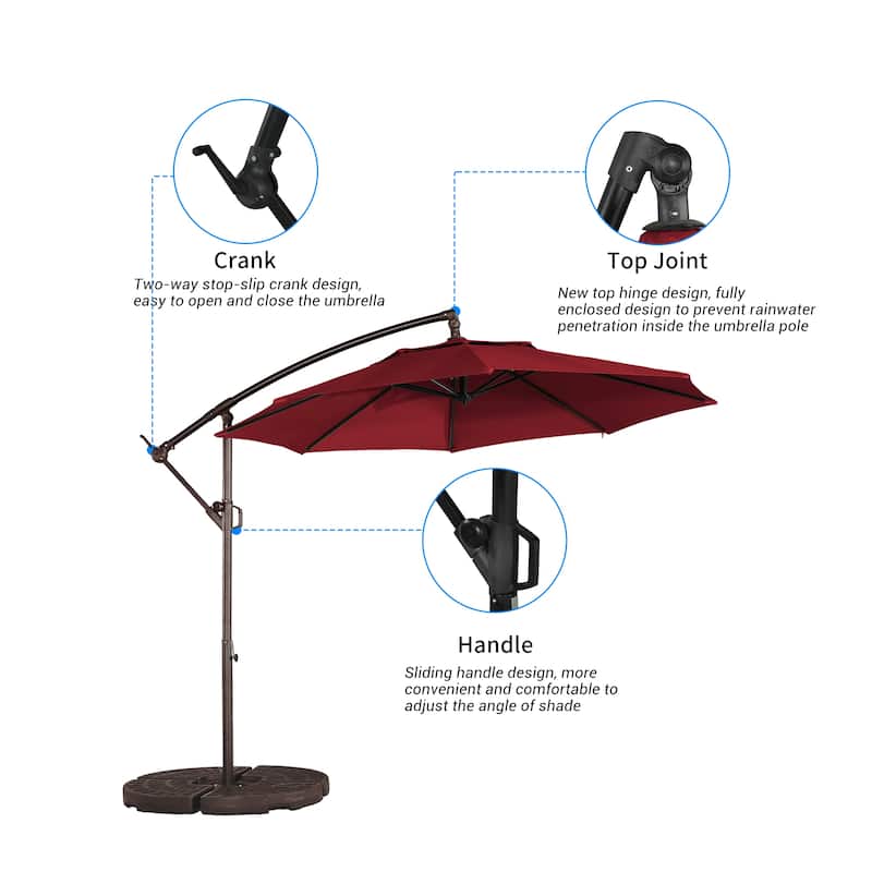 Clihome 10Ft Outdoor Crank Offset Cantilever Patio Umbrella, Without Base