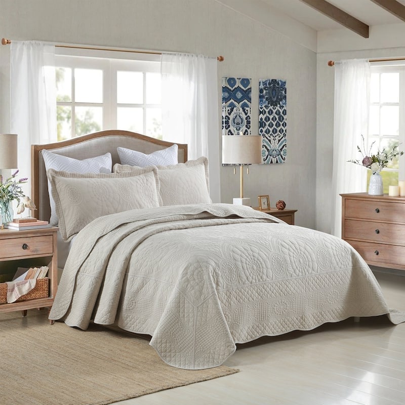 MarCielo 3Pcs 100% Cotton Oversized Quilt Bedspread Coverlet Set TF
