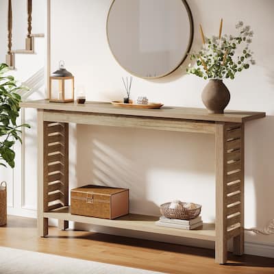 2-Tier Farmhouse Console Table for Foyer, Hallway, Living Room (Oak)