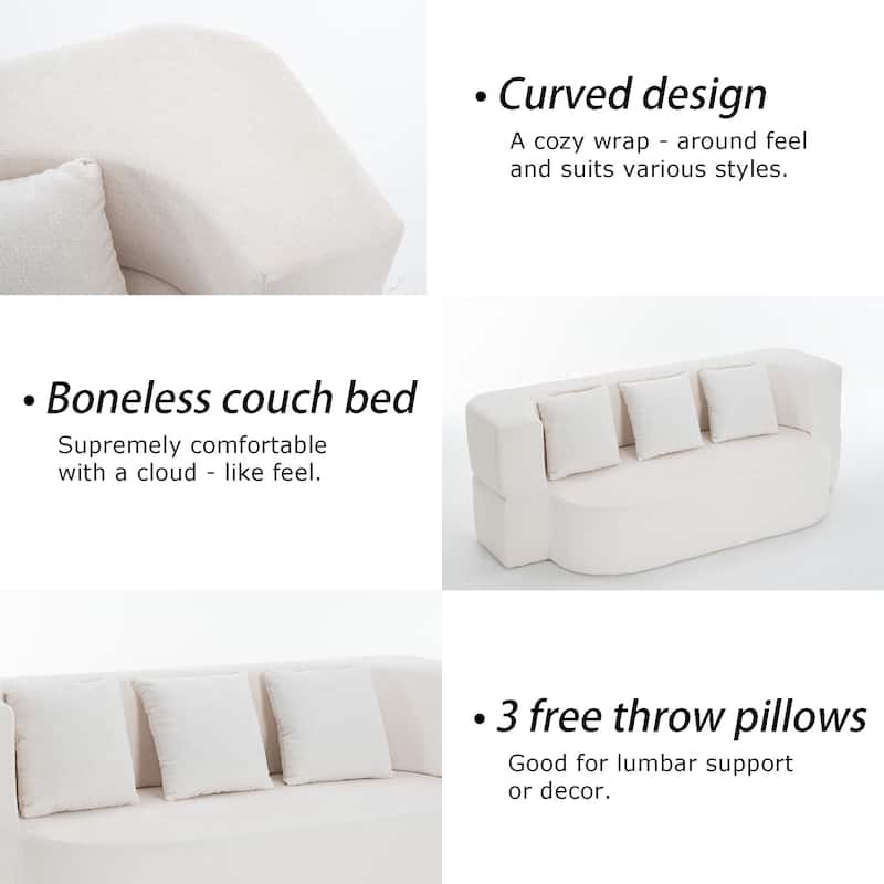 79" boneless loveseat Convertible Folding Sofa Bed, Twin Sleeper Sofa with Pillow, Modern Chenille Couch for Living Room