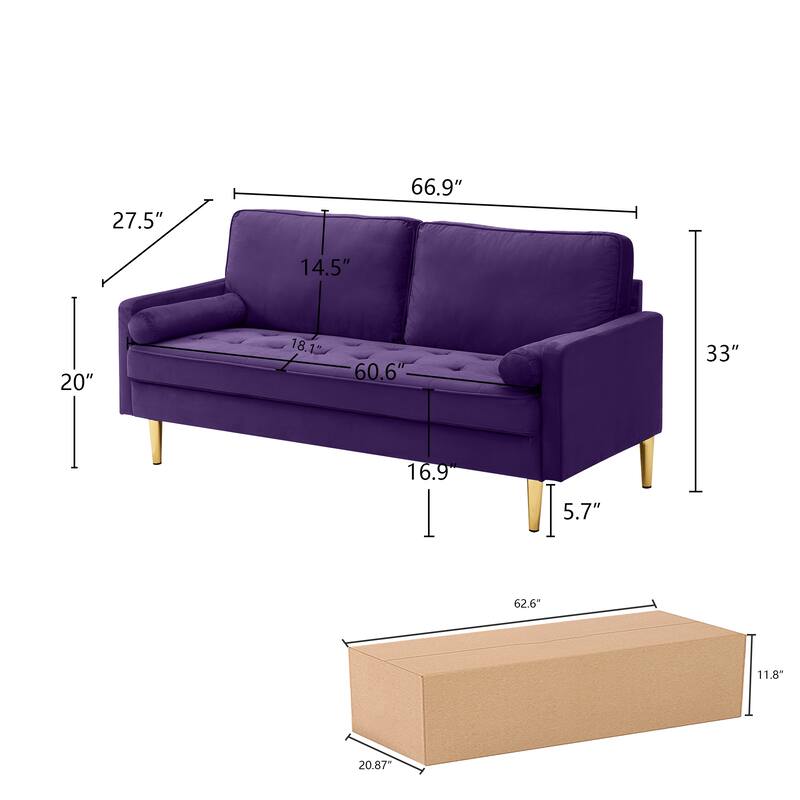 GDFStudio - Minimalist 65" Velvet Loveseat with Metal Legs