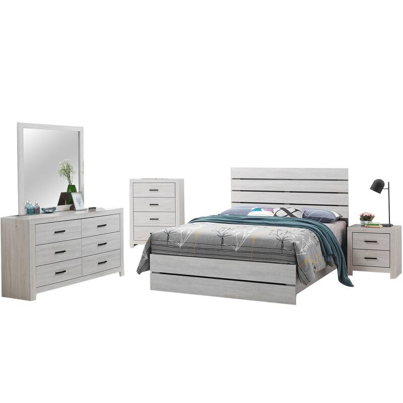 Wooden Queen Bedroom Set in Coastal White - 5 Piece