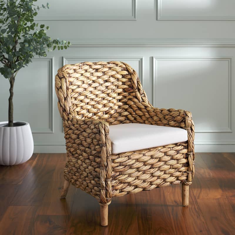 SAFAVIEH Purrl Hyacinth Solid Wood Accent Chair with Cushion, Fully Assembled - 26"W x 26"D x 32"H