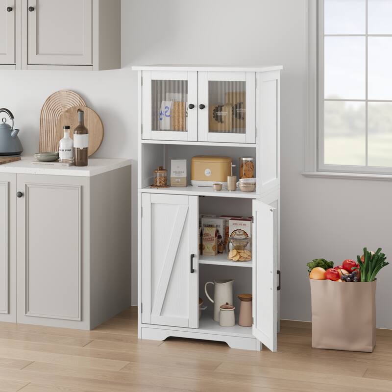 Freestanding Floor Linen Storage Cabinet with Doors and Shelves for Bathroom, Kitchen