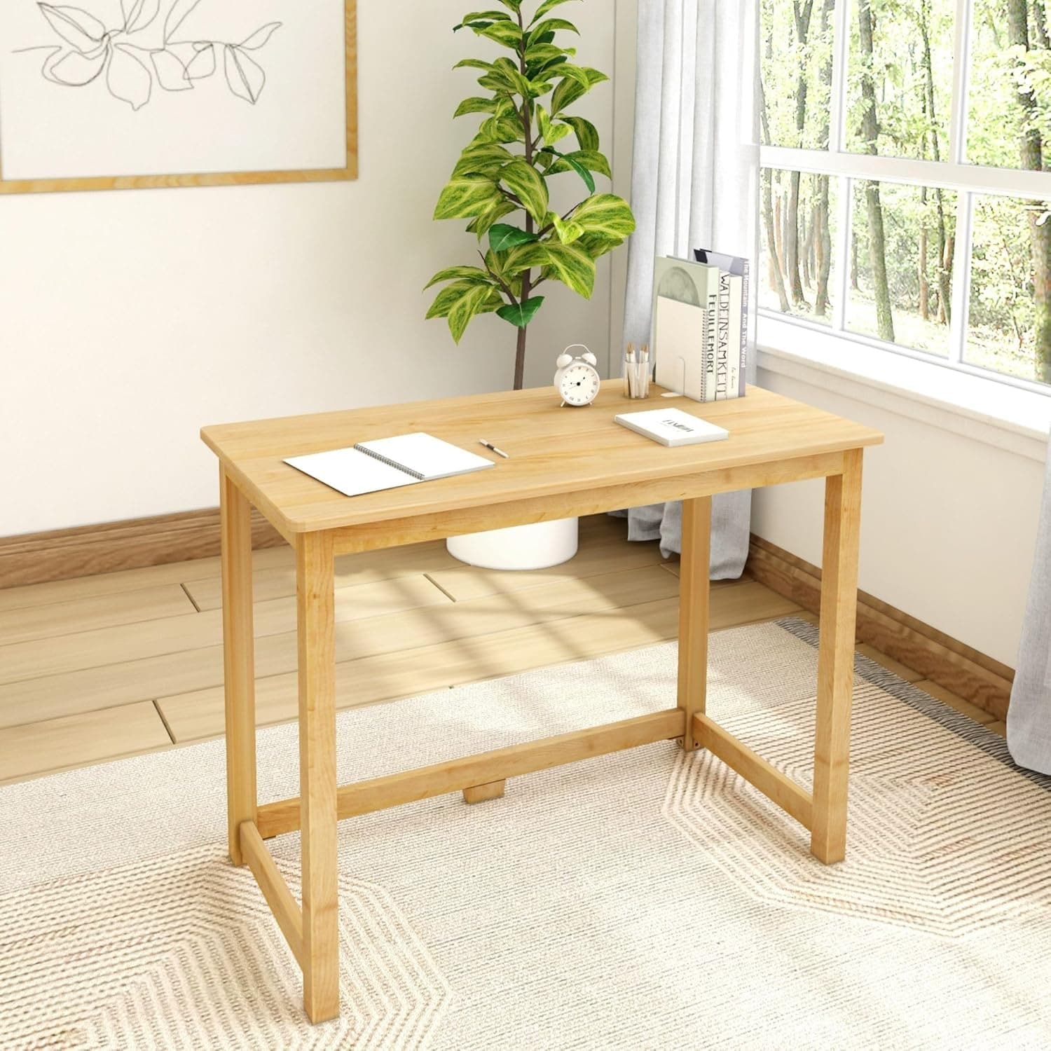 Natural Wooden Writing Desk, 39 Inch, Smooth Scratch-Resistant Surface, Perfect for Home Office or Bedroom