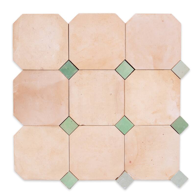 Contemporary Zellige ,12''x12''x0.5'',Terracotta & Green accent - Sample piece