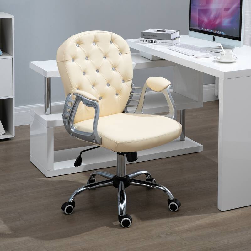 Vinsetto Faux Leather Office Chair Tufted Backrest Swivel Rolling Wheels Task Chair with Height Adjustable Armrests
