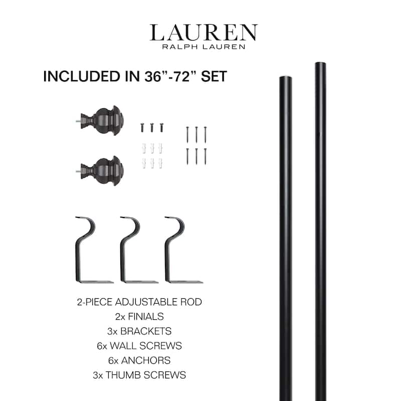 Lauren Ralph Lauren Welford 1" Adjustable Window Curtain Rod and Finial Set