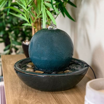 Sunnydaze Ceramic Indoor Tabletop Water Fountain with Orb - 7-Inch