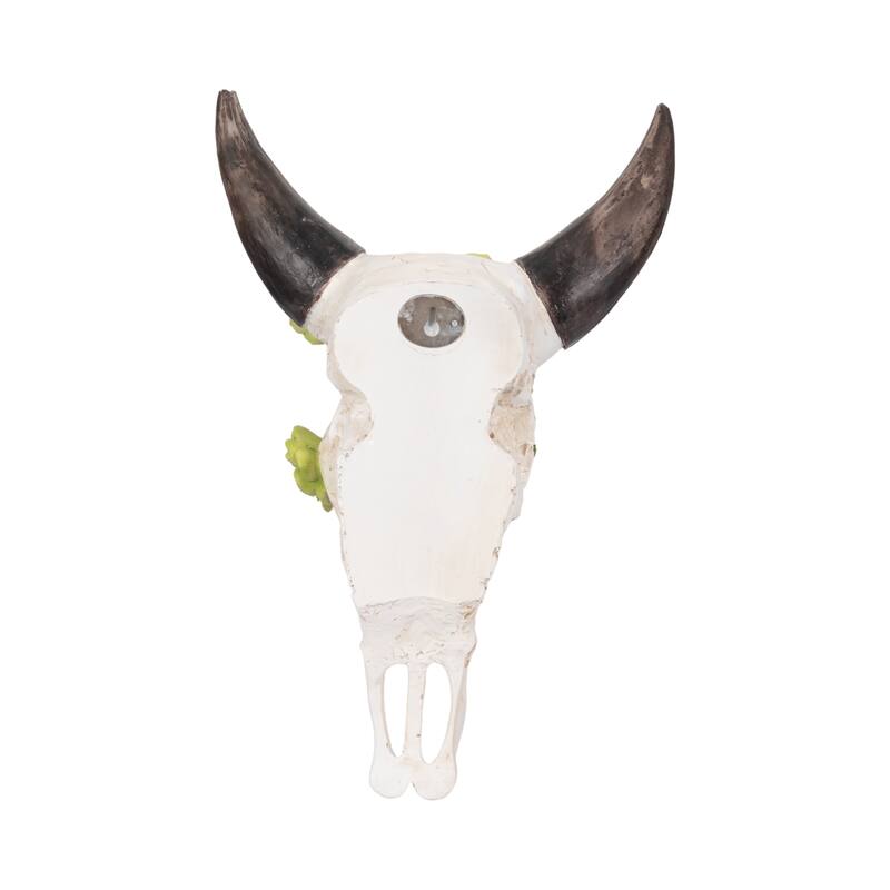 Resin Bull Skull with Flower Wall Sculpture - Ivory, 18"