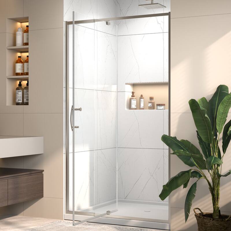 Modland 38''W - 42''W x 71''H Pivot Frame Sliding Shower Door with 1/4"(6mm) Clear SGCC Tempered Glass, Black/Nickel