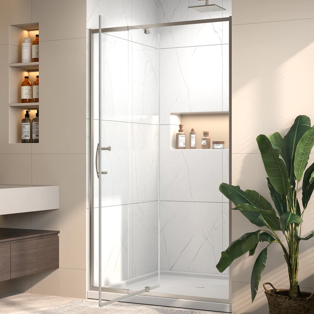 Modland 38''W - 42''W x 71''H Pivot Frame Sliding Shower Door with 1/4"(6mm) Clear SGCC Tempered Glass, Black/Nickel