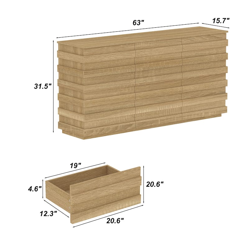 9 - Drawer Dresser Storage Cabinet: Light Wood Finish with a Modern Linear Design for Ample Storage