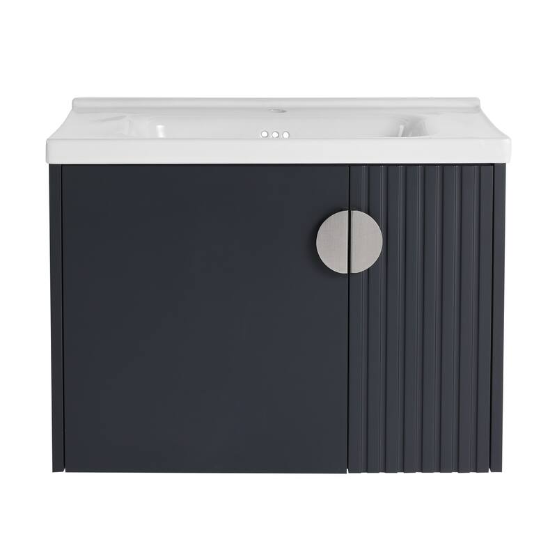 Floating Bathroom Vanity Cabinet with Pre-Drilled Ceramic Sink and Multiple Handle Options - 27.75in L