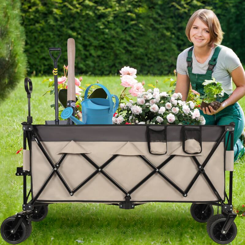 Heavy-Duty Foldable Utility Wagon - 480lbs Capacity,1:6 Space-Saving Fold & 7" All-Terrain Wheels,No Assembly Needed