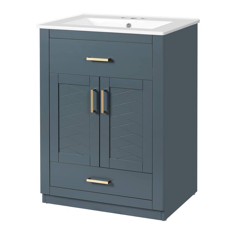 Roomfitters 24 Inch Bathroom Vanity with Integrated Ceramic Sink, Storage Cabinet & Tilt-Down Compartment