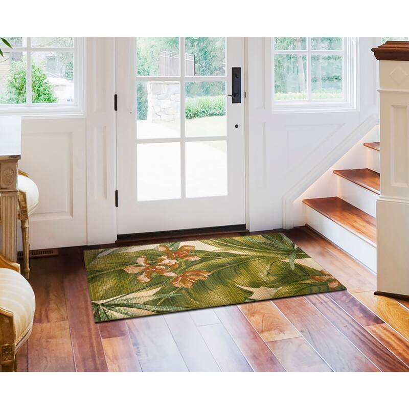 Liora Manne Marina Tropical Leaf Indoor/Outdoor Rug - 2'7" x 4'3" - Cream