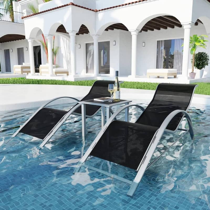 Outdoor Reclining Chaise Lounge Set of 3 for Deck, Garden - N/A - Black