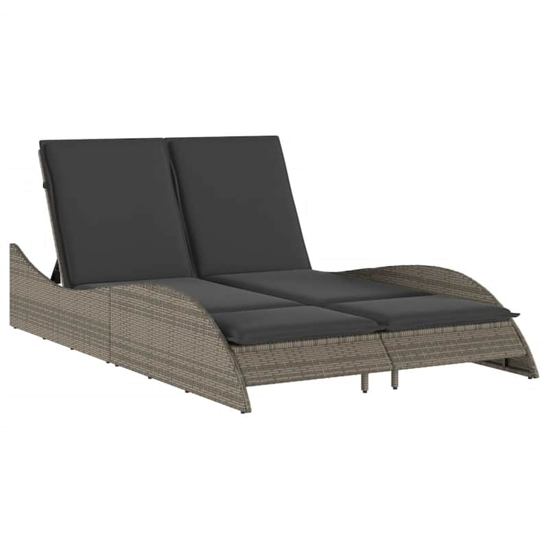 vidaXL Patio Sun Lounger Gray PE rattan Dual seat large outdoor lounger - 44.9" x 80.7" x 28.7"/ 1