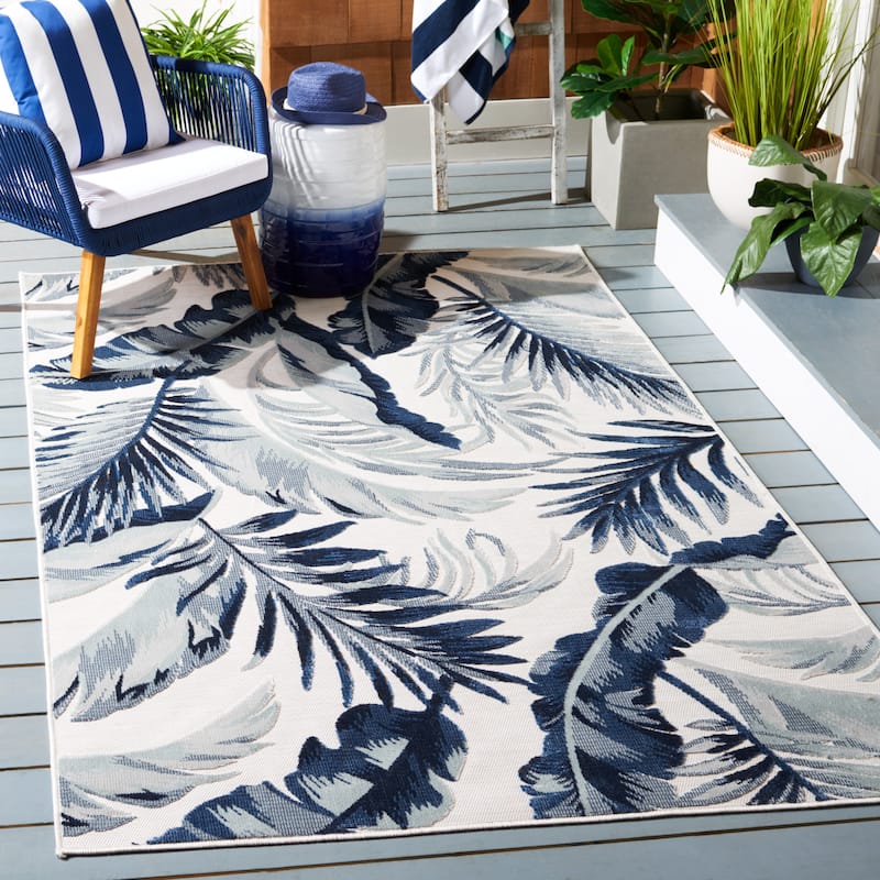 SAFAVIEH Cabana Zhuldyz Indoor/ Outdoor Waterproof Rug - 8' x 10' - Ivory/Navy