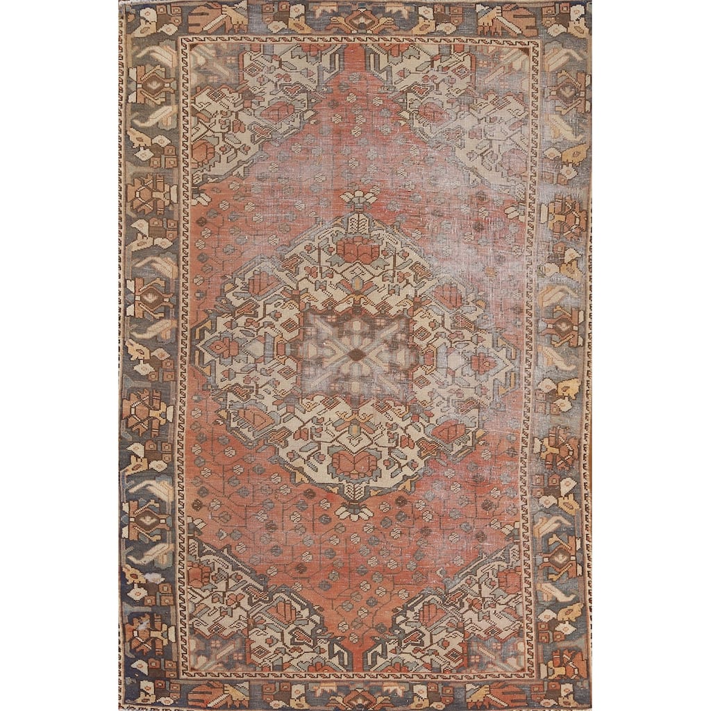 Distressed Bakhtiari Persian Antique Area Rug Hand-Knotted Wool Carpet - 4'5"x 6'9"