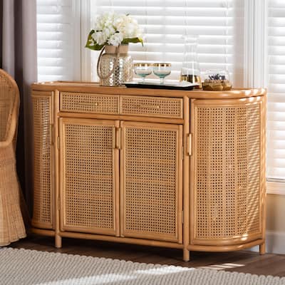 McKenna Natural Rattan Sideboard - Handwoven Wicker Buffet Credenza, Boho Coastal Style for Dining or Living Room, 2-Drawer
