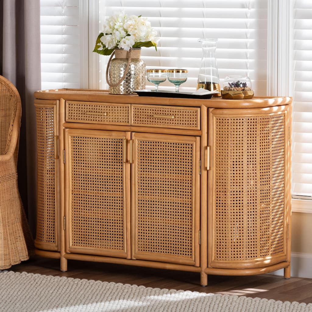 McKenna Natural Rattan Sideboard - Handwoven Wicker Buffet Credenza, Boho Coastal Style for Dining or Living Room, 2-Drawer